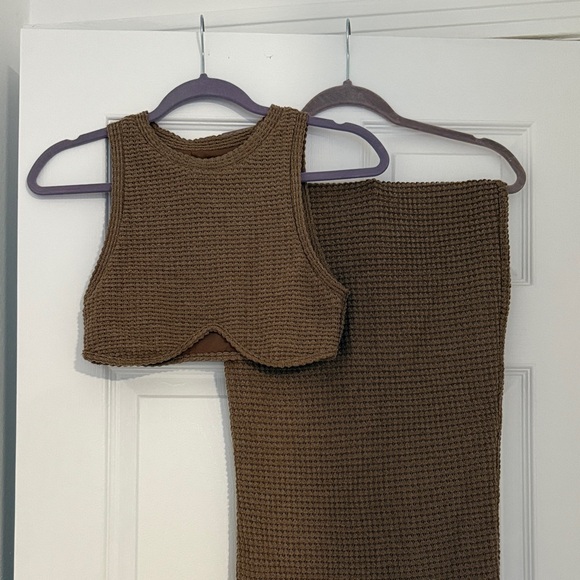 Sabo Skirt Dresses & Skirts - Sabo Skirt Brown Crocheted Maxi Skirt & Crop Top Set